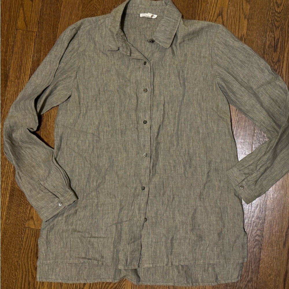 Eileen Fisher Size XXS Light Green Organic Linen Shirt. Excellent condition